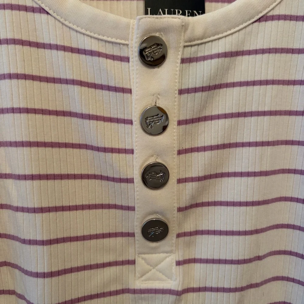 Lauren Ralph Lauren Long Sleeve Striped Henley Top in Mascarpone Cream